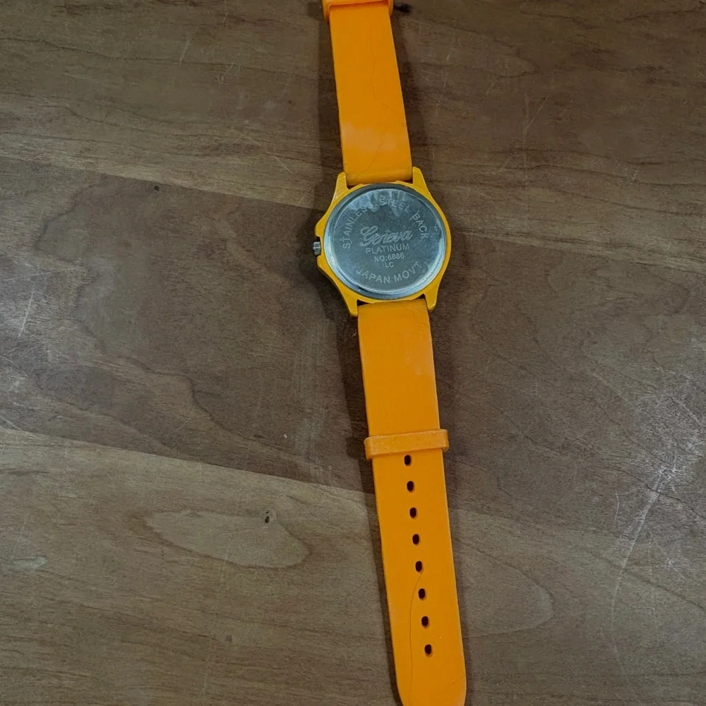 Geneva Platinum Orange Dial Crystal Bezel & Orange Rubber Band Watch